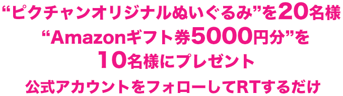 ピクチャンオリジナルぬいぐるみを20名様 Amazonギフト券5000円分を10名様にプレゼント 公式アカウントをフォローしてRTするだけ